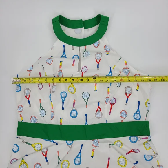 Unique Vintage White Whimsical Tennis Print Dress - Picture 7 of 9